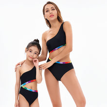 One Piece Bikini Slanted Shoulder Rainbow Edge Parent-Child Swimsuit