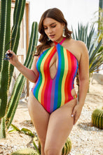 Suspender Backless Big Deep V Sexy Striped Plus Size One-piece Swimsuit
