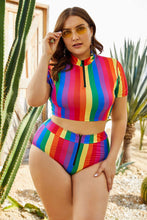 Colorful Striped High Waist Plus Size Swimsuit