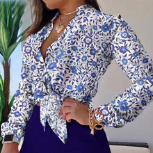 Ladies Printed Long Sleeve Shirt Set Hwaiian Style - Blue Floral