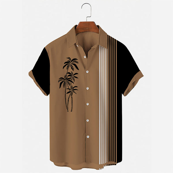 Men's Vintage Hawaiian Shirts Casual Palm Tree Print Striped Hawaiian Shirts for Men