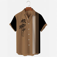 Men's Vintage Hawaiian Shirts Casual Palm Tree Print Striped Green Hawaiian Shirts for Men