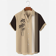 Men's Vintage Hawaiian Shirts Casual Palm Tree Print Striped Green Hawaiian Shirts for Men