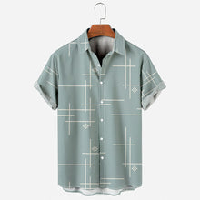 Men's Casual Line Drawing Short-Sleeved Hawaiian Shirts Vintage Hawaiian Shirt for Men