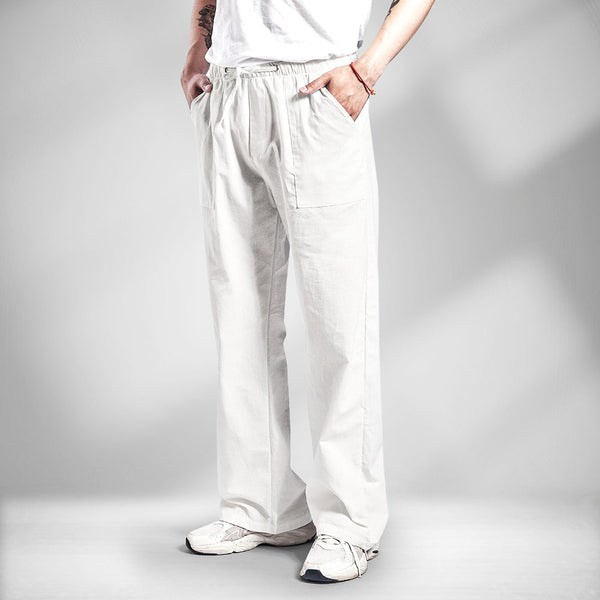 Holiday Cotton Linen Casual Trousers Drawstring Khaki Men Linen Men's Clothes