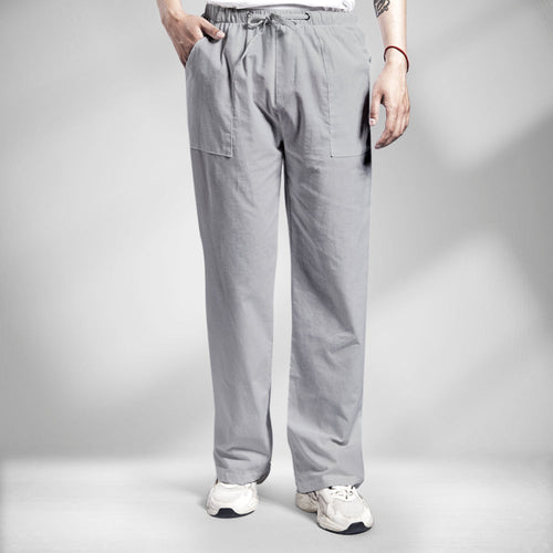 Holiday Cotton Linen Casual Trousers Drawstring Gray Men Linen Men's Clothes