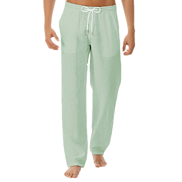 Men's Simple Fashion Solid Color Casual Cotton Breathable Linen Long Trousers