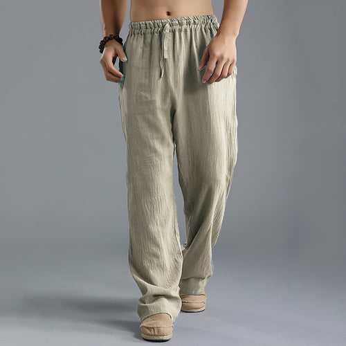 Men's Solid Color Breathable Linen Loose Casual Sports Pants