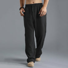 Men's Solid Color Breathable Linen Loose Casual Sports Pants
