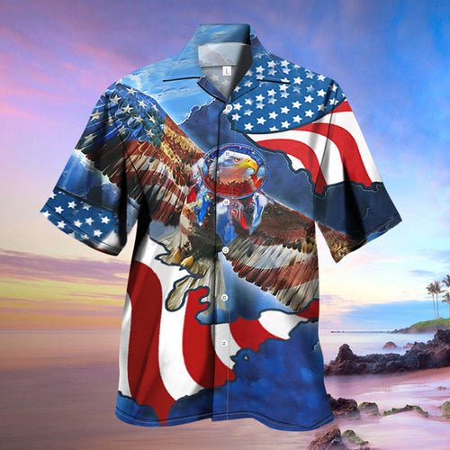 Men's American Flag Patriotic Hawaiian Shirts Independence Day Shirts