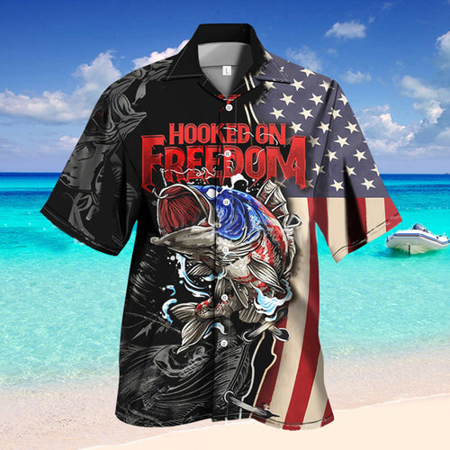 Men's Patriotic Hawaiian Shirts Independence Day Shirts - HOOKED ON FREEDOM
