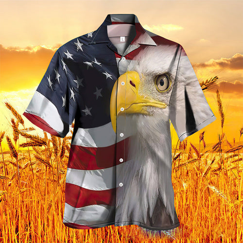 Men's Short Sleeve USA Flag Eagle Patriotic Hawaiian Shirts Independence Day Shirts