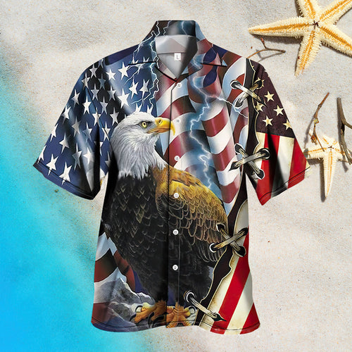 Men's Independence Day Flag Print Casual Breathable Short Sleeve Hawaiian Shirt