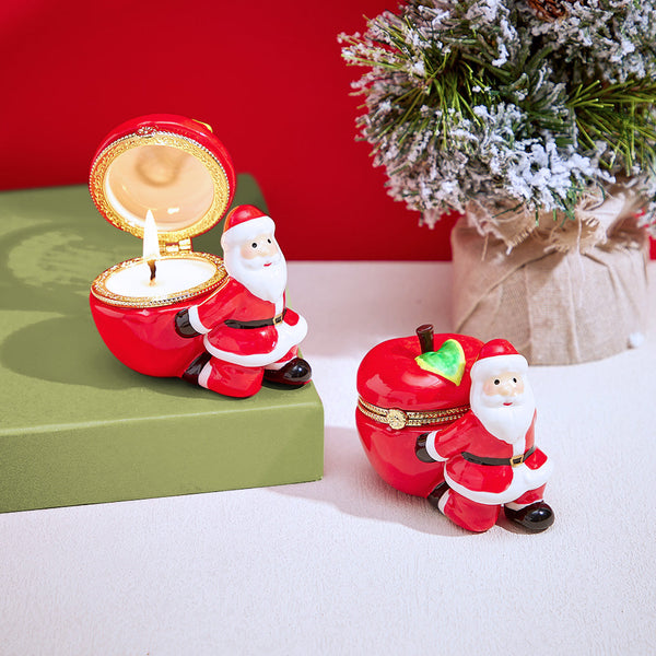 Ceramic Handmade Scented Candle Soy Wax Candle Christmas Gift - Santa Claus with an Apple