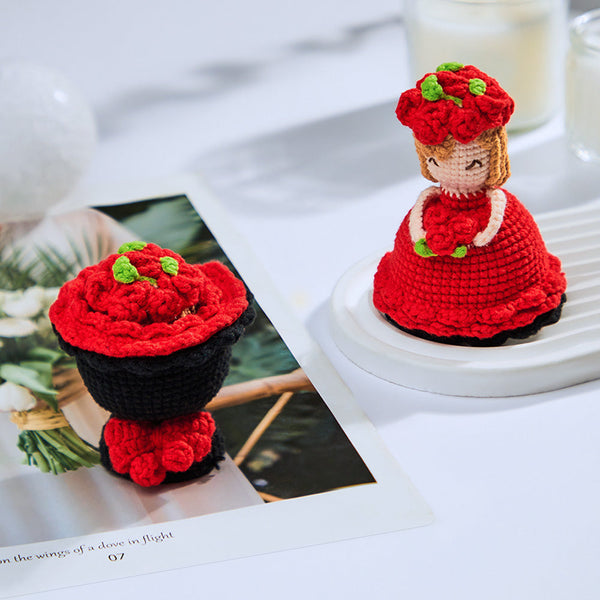 Crochet Doll Crossdressing Bride Flips Wedding Dress Bouquet