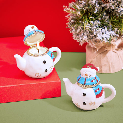 Ceramic Handmade Scented Candle Soy Wax Candle Christmas Gift - Teapot Snowman
