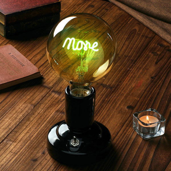 Custom Text Edison Led Filament Modeling Lamp Soft Light Bulbs Decorative Vintage Black Lamp Base