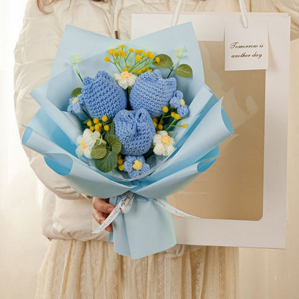 Crochet Flowers Bouquet Handmade Knitted Tulip Bouquet Gift for Her Graduation Gift