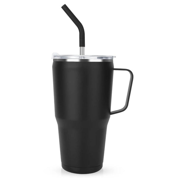 Stainless Steel Insulated Travel Mug with Handle and Straw Coffee Travel Cup for Car Office Home - SantaSocks