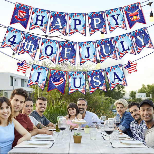 4th of July Decorations Hanging Banner Independence Day Decor for Home Patriotic Party Supplies - SantaSocks