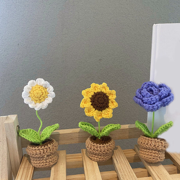 Handmade Crochet Flowers Completed Hand Woven Knitted Potted Plants Gift for Handicraft Lover - SantaSocks