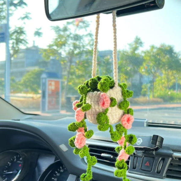 Cute Potted Plants Crochet Car Mirror Hanging Accessories Gift for Handicraft Lover - SantaSocks