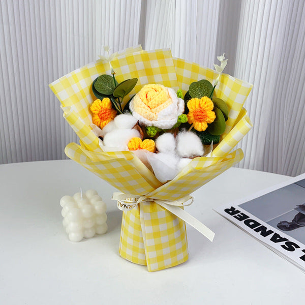 Crochet Flowers Bouquet Handmade Knitted Rose Cotton and Daisy Bouquet Gift for Her Graduation Gift