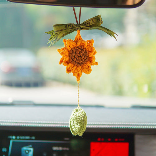 Crochet Sunflower Knitted Flowers Car Mirror Hanging Accessories - SantaSocks