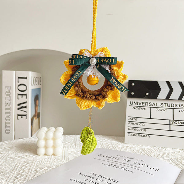 Crochet Sunflower Knitted Flowers Car Mirror Hanging Accessories - SantaSocks