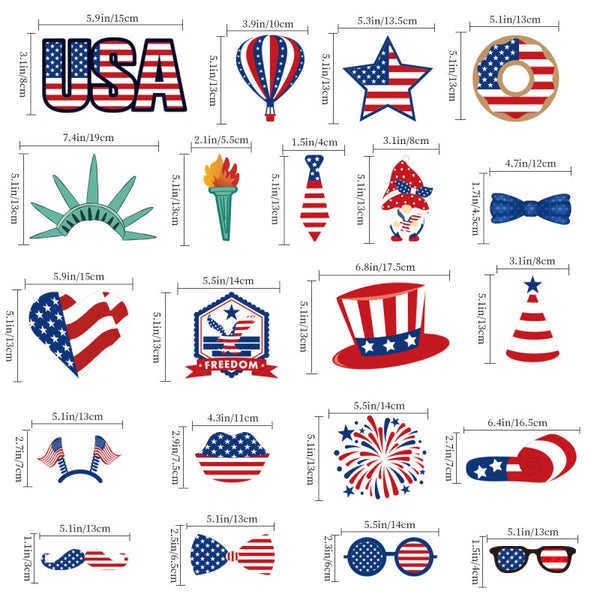 20 Pcs 4th of July USA Patriotic Independence Day Party Photo Booth Props Kit - SantaSocks