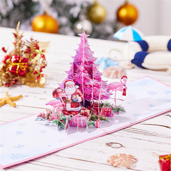 Christmas 3D Pop Up Card Pink Christmas Tree Flamingo Greeting Card