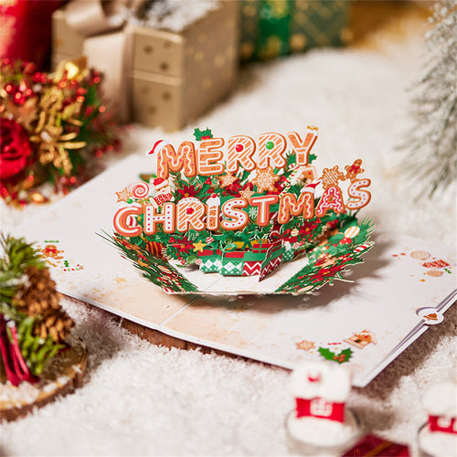 Christmas 3D Pop Up Card Merry Christmas Wreath Greeting Card