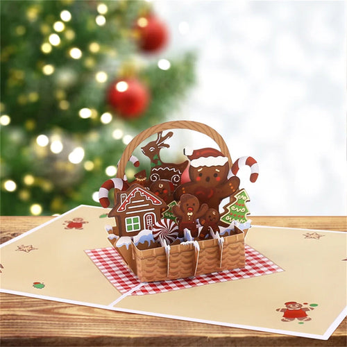 Christmas 3D Pop Up Card Christmas Gingerbread Basket Greeting Card