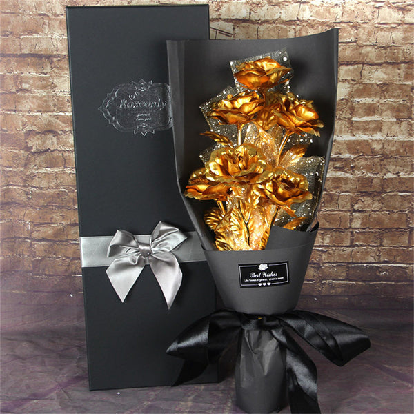 Gold Foil Roses Colorful Rose Bouquet Artificial Forever Flowers Valentine's Day Gifts for Lover - SantaSocks