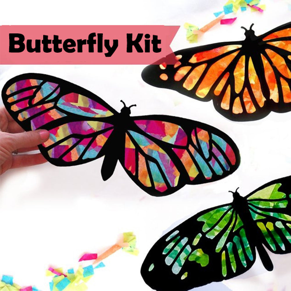 DIY Kids Craft Kit Stained Glass Tissue Paper Kids Handmade Party - Butterfly Kit