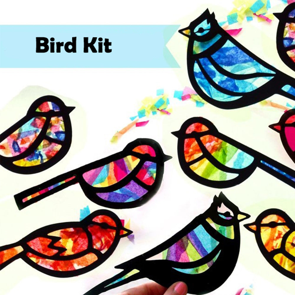DIY Kids Craft Kit Stained Glass Tissue Paper Kids Handmade Party - Bird Kit