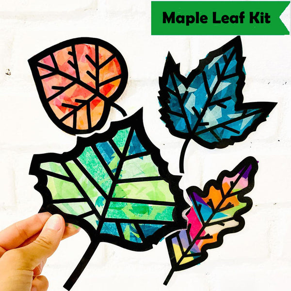 DIY Kids Craft Kit Stained Glass Tissue Paper Kids Handmade Party - Maple Leaf Kit