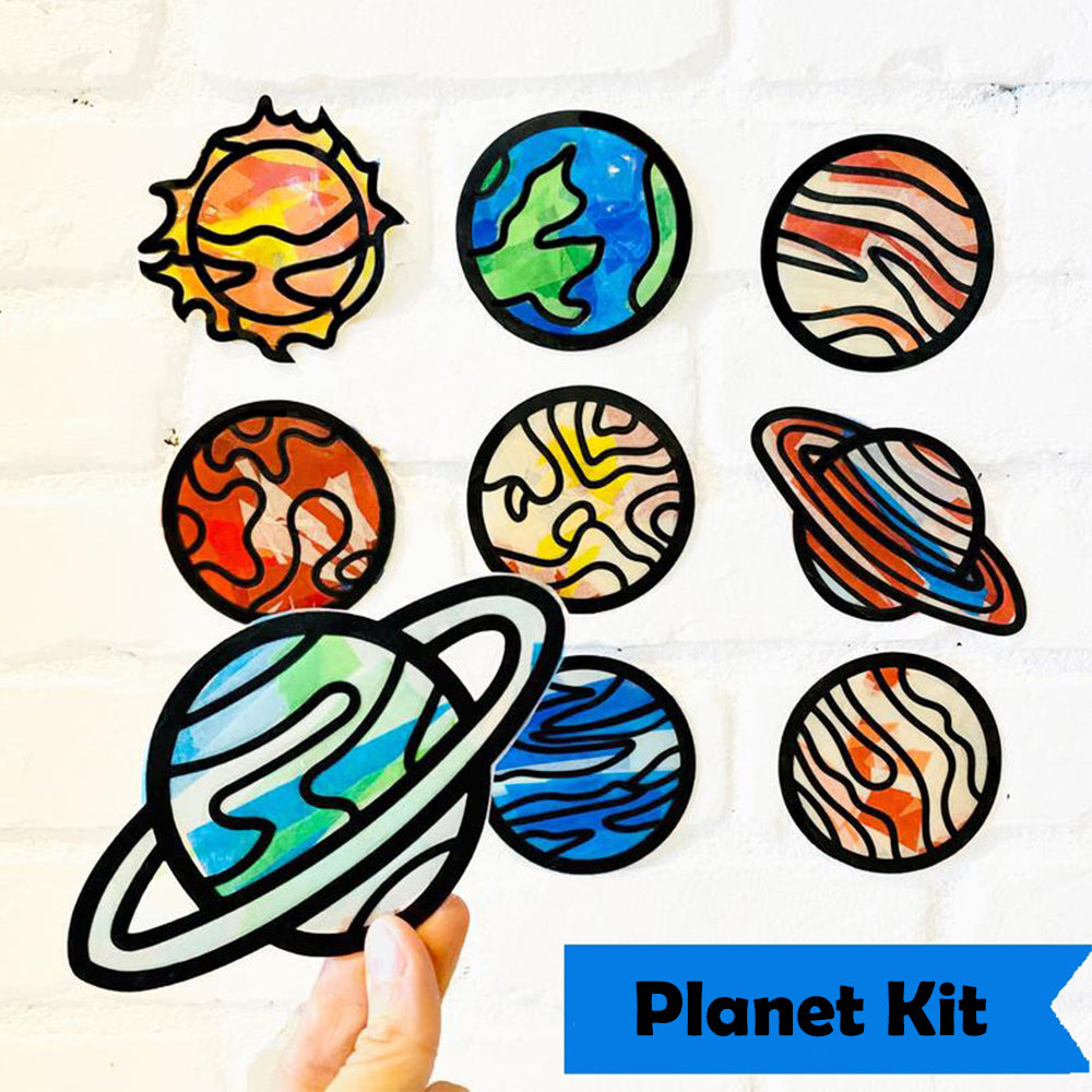 DIY Kids Craft Kit Stained Glass Tissue Paper Kids Handmade Party - Planet Kit