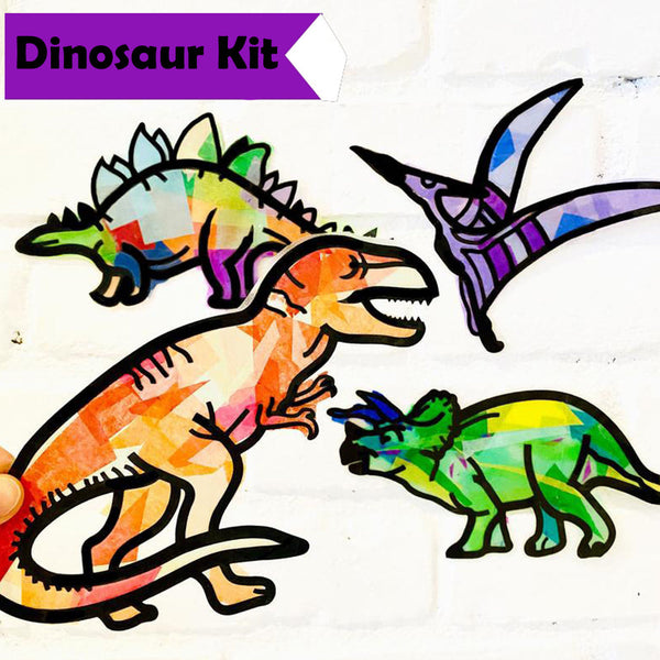 DIY Kids Craft Kit Stained Glass Tissue Paper Kids Handmade Party - Dinosaur Kit