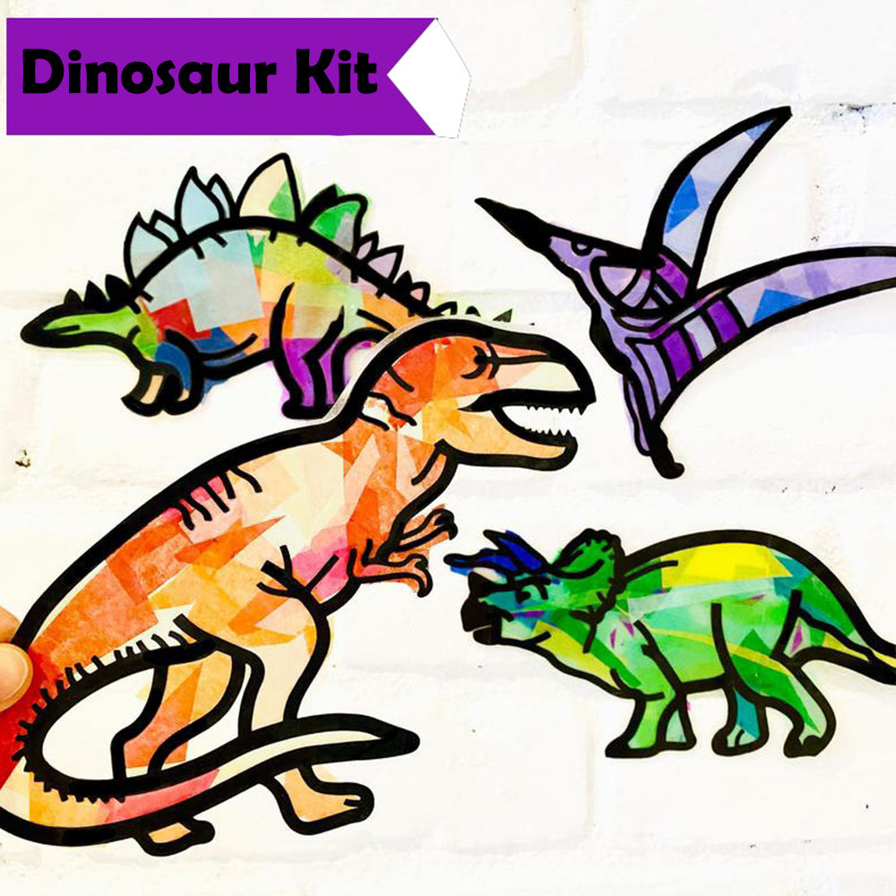 DIY Kids Craft Kit Stained Glass Tissue Paper Kids Handmade Party - Dinosaur Kit
