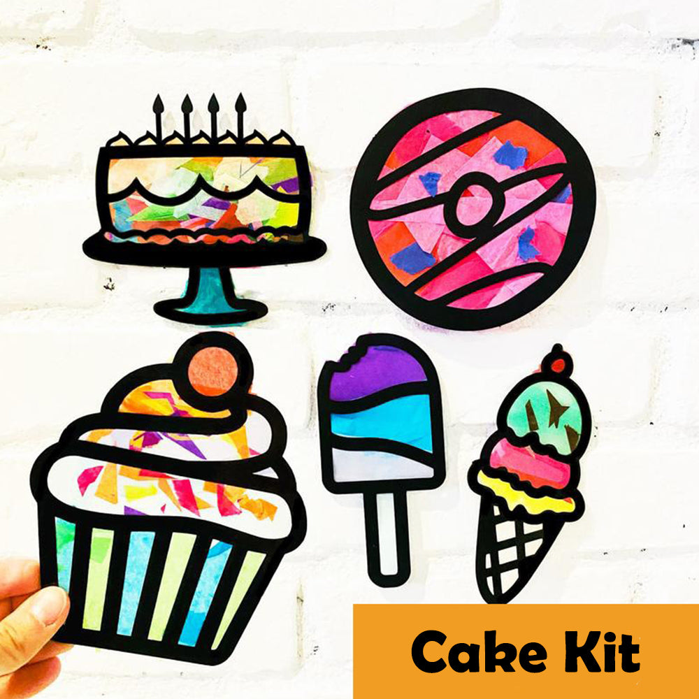 DIY Kids Craft Kit Stained Glass Tissue Paper Kids Handmade Party - Cake Kit