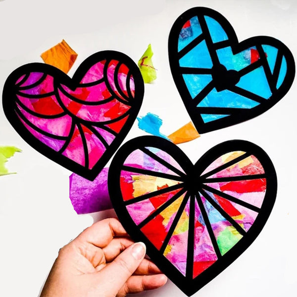 DIY Kids Craft Kit Stained Glass Tissue Paper Kids Handmade Party - Love Kit