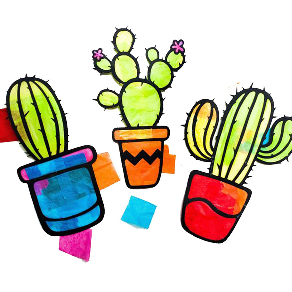 DIY Kids Craft Kit Stained Glass Tissue Paper Kids Handmade Party - Cactus Kit