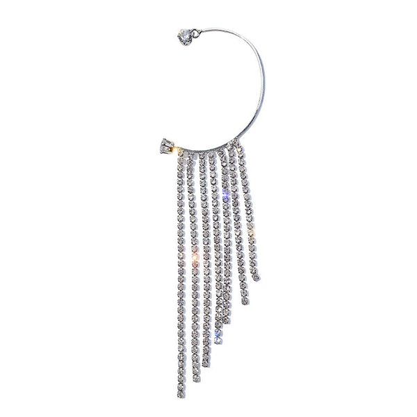 Geometric C-Shaped Flashing Diamond Tassel Earrings Are Thin And Personalized Ear Clips Without Pierced Female Earrings