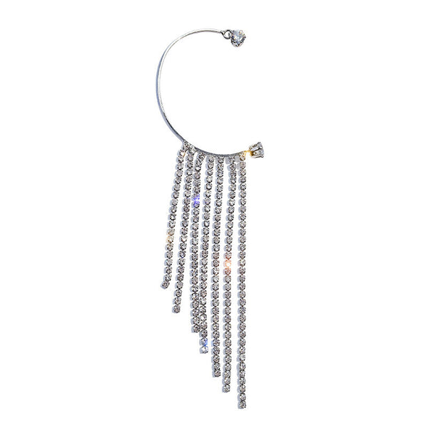 Geometric C-Shaped Flashing Diamond Tassel Earrings Are Thin And Personalized Ear Clips Without Pierced Female Earrings