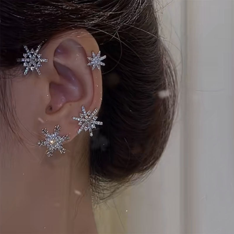 Snowflake Earrings Without Pierced Ear Bone Clip Female Niche Design Sense Diamond All-Match Earrings