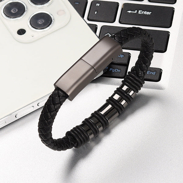 Leather Bracelet Charger USB Charging Portable Travel Charger for Men Women