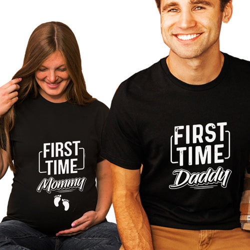 FIRST TIME MOMMY Couple T-Shirt Cotton Short Sleeves Mother's Day Tee