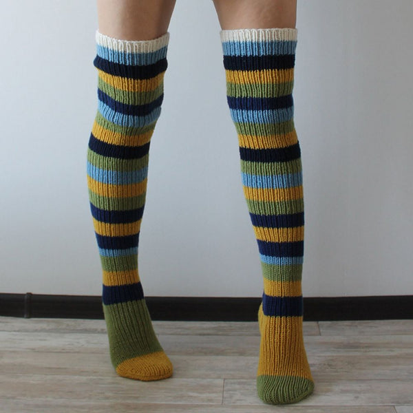 Women'S Winter Legwarmer Striped Overknee Knitted Socks