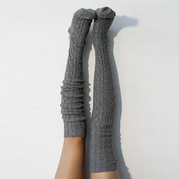 Women'S Winter Legwarmer Solid Color Stockings Knitted Overknee Socks
